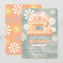 Retro Hippie 70's Rainbow Daisy Baby Shower Einladung
