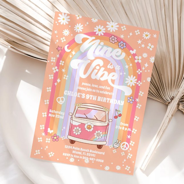 Retro Hippie 9th Birthday Invitation Einladung (Von Creator hochgeladen)