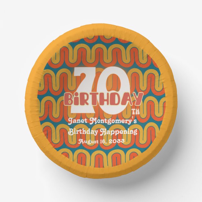 Retro Hippie Abstrakt 1960er 70er Jahre Geburtstag Pappteller (Vorderseite)