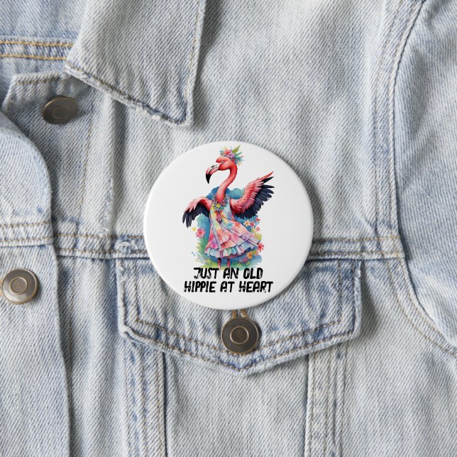 Retro Hippie bei Herz Flamingo Blume Child Button (Beispiel)