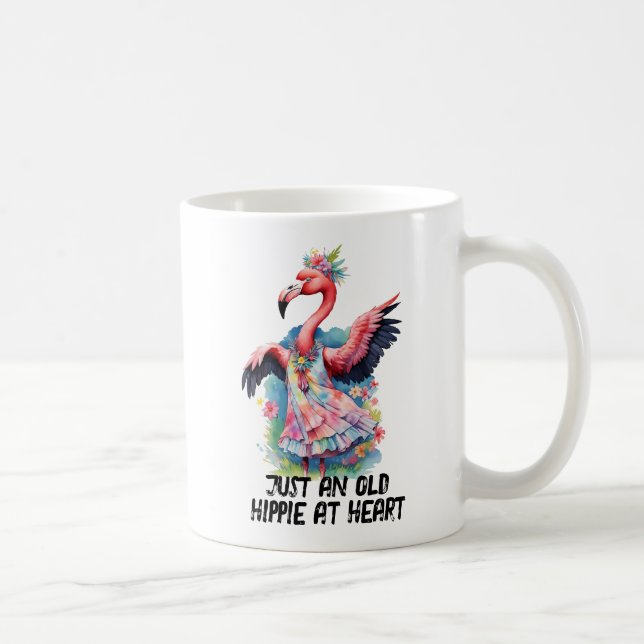 Retro Hippie bei Herz Flamingo Blume Child Kaffeetasse (Rechts)