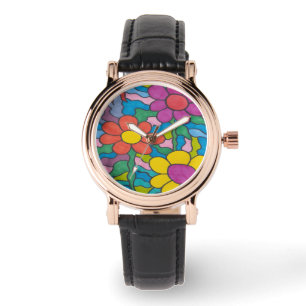Retro Hippie Blume Art Armbanduhr