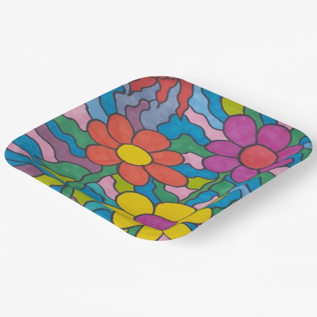 Retro Hippie Blume Art Pappteller (Gewinkelt)