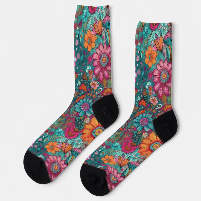 Retro Hippie: Blume Kind Socken (Linkes Detail)