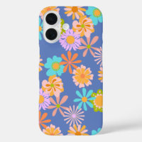 Retro Hippie Blume Muster in Blau