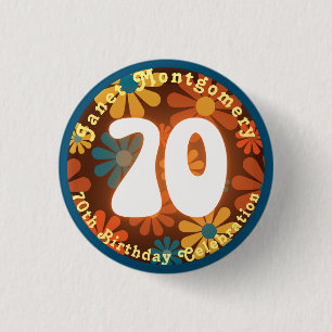 Retro Hippie Blume Power 70. Geburtstag Button