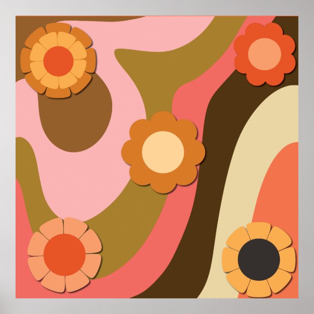 Retro Hippie Blume Wirbel Poster (Vorne)