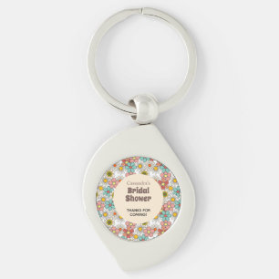 Retro-Hippie-Blumen-Hochzeitsdusche-Dankeschön Schlüsselanhänger