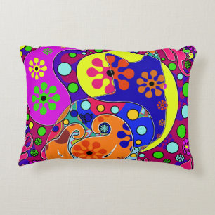 Retro Hippie-Blumen-Power-Paisley-Katzen-Pop-Kunst Dekokissen