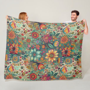 Retro Hippie: Blumen-Teppichdecke Fleecedecke