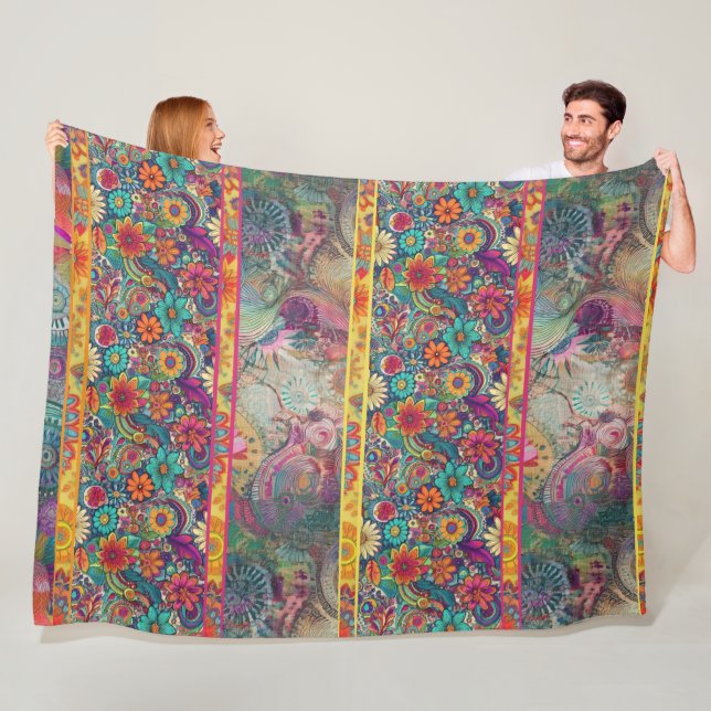 Retro Hippie: Blumenfantasie Fleecedecke (Beispiel)