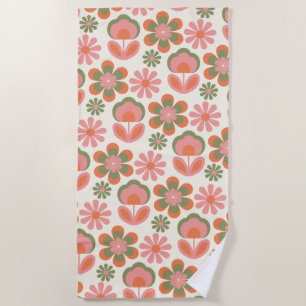 Retro Hippie Boho 70er Blume Muster Rosa Grün Strandtuch