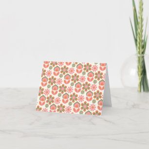 Retro Hippie Boho 70er Jahre Blumenmuster Rosa Grü Dankeskarte