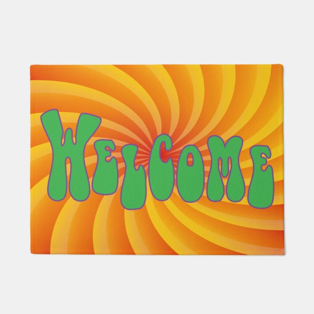 Retro Hippie Boho in den 1970er Jahren Willkommen Fußmatte (Vorderseite)