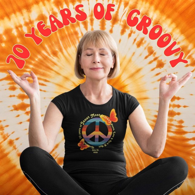 Retro Hippie Butterfly 70. Foto Geburtstag T-Shirt (Milestone Baby Boomer Hippie Birthday Guest of Honor T shirt. )