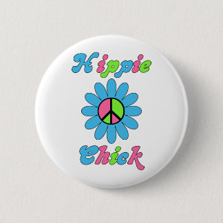 Retro Hippie Chick Peace Blume Button