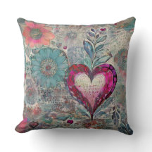 Rétro Hippie : Coussin Décoratif Cœur Rose
