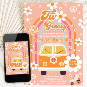 Retro Hippie Daisy Regenbogen Zwei Groovy 2. Gebur Einladung