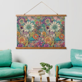 Retro Hippie: Daisy Wall hängen Wandteppich Mit Holzrahmen