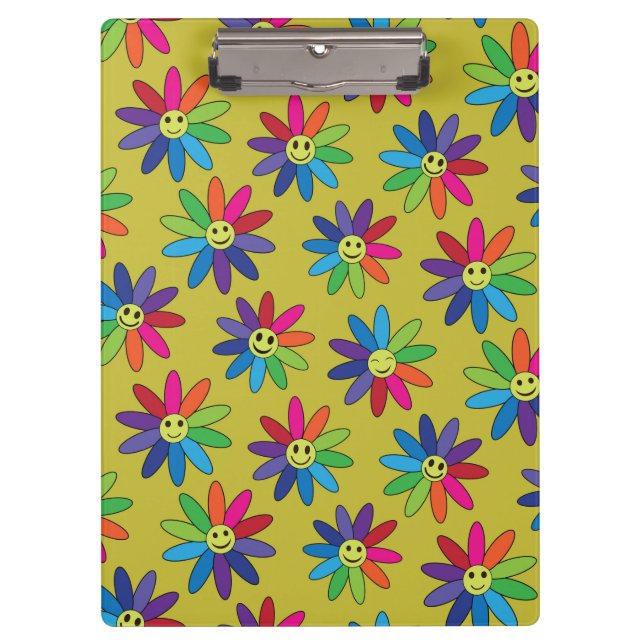 Retro Hippie farbenfroh Lächeln Blume Muster Klemmbrett (Vorderseite)
