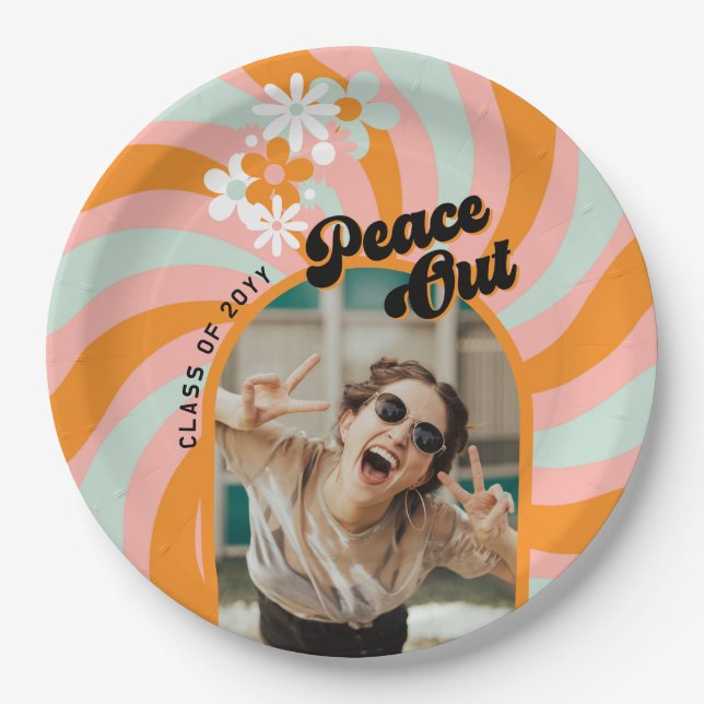 Retro Hippie Foto Abschluss Pappteller (Vorderseite)