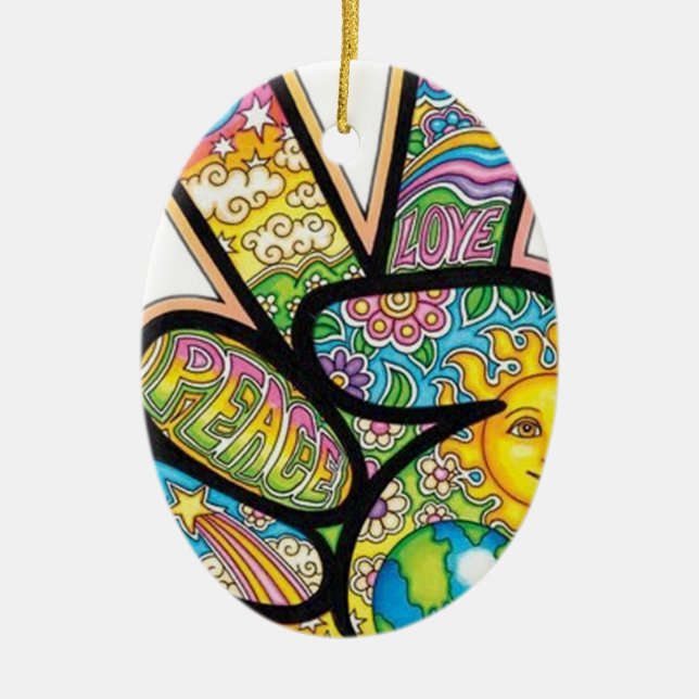 Retro Hippie-Frieden Keramik Ornament (Vorne)