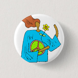 Retro Hippie-Friedensmädchen-Blumen-Knopf Button