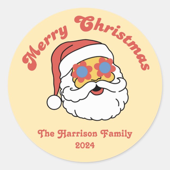 Retro Hippie Funny Weihnachten Runder Aufkleber (Vorderseite)