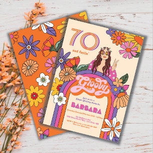 Retro Hippie Girl 70's Groovy Birthday Party Einladung