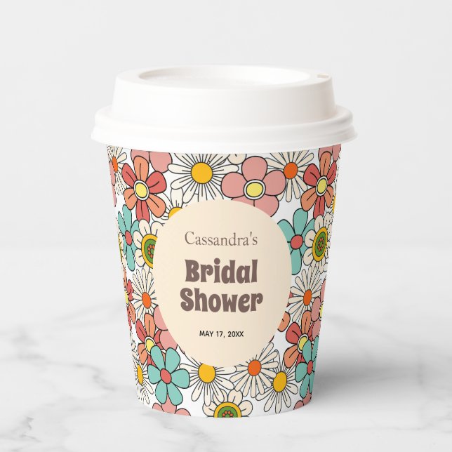 Retro Hippie Groovy Blume Brautparty Pappbecher (Vorderseite)