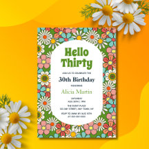 Retro Hippie Groovy Blume Hello Thirty Birthday