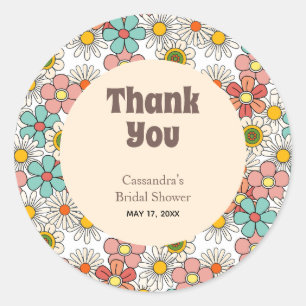 Retro Hippie Groovy Blumen Hochzeitsdusche Danke Runder Aufkleber