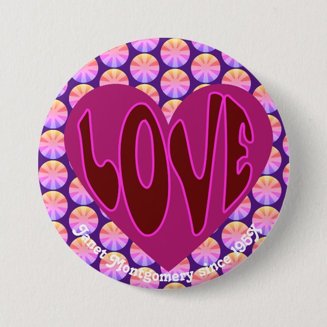 Retro Hippie Heart Liebe Custom Geburtstag Button (Vorderseite)