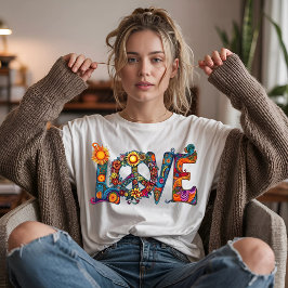 Retro-Hippie-Liebe-Psychedelische-Buchstaben Tri-Blend Shirt