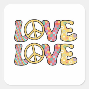 Retro Hippie Liebe Quadratischer Aufkleber