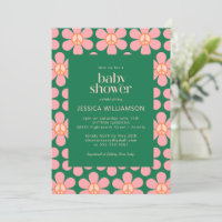Retro Hippie Peace Blume Green Pink Baby Dusche