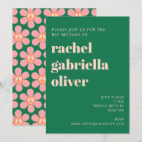 Retro Hippie Peace Blume Green Pink Bat Mitzvah