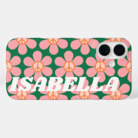 Retro Hippie Peace Blume Grüner Personalisierter N