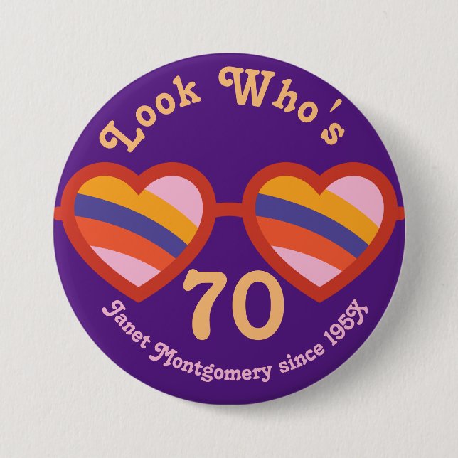 Retro Hippie Peace Glasses Custom Birthday Button (Vorderseite)
