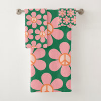 Retro Hippie Peace Sign Blume Grün und Rosa