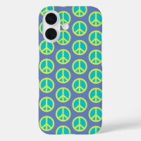 Retro Hippie Peace Sign Muster in Blau