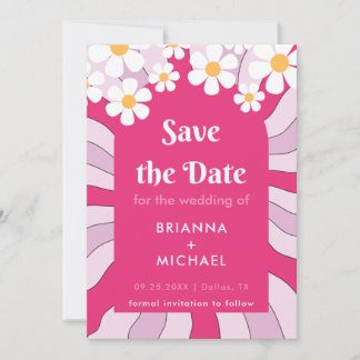 Retro Hippie Pink Arch Daisy Groovy Seventies 70er Save The Date