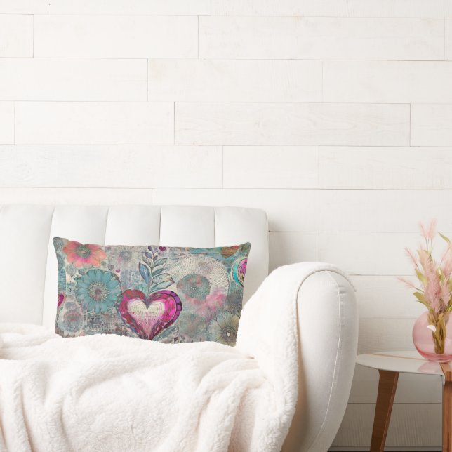 Retro Hippie: Pink Heart Lumbar Pillow Lendenkissen (Liege)