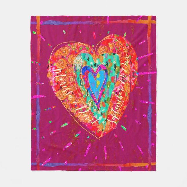 Retro Hippie Pink Türkis Herz Save the Date Fleecedecke (Vorderseite)
