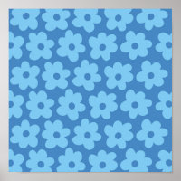 Retro Hippie Preppy Blaues Blumen Y2K Muster
