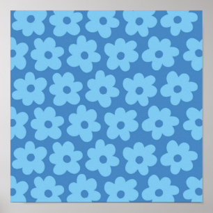 Retro Hippie Preppy Blaues Blumen Y2K Muster Poster
