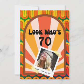 Retro Hippie Psychedelic 60's Foto 70. Geburtstag Einladung