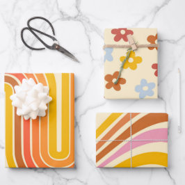Retro Hippie Rainbow Stripes Groovy 70er Spaß Geschenkpapier Set