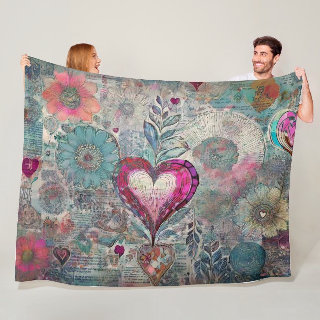 Retro Hippie: Rosa Herz Fleece Blanket (Beispiel)