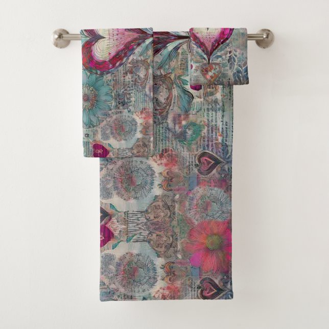 Retro Hippie: Rosa Herz-Handtuch-Set Badhandtuch Set (Insitu)